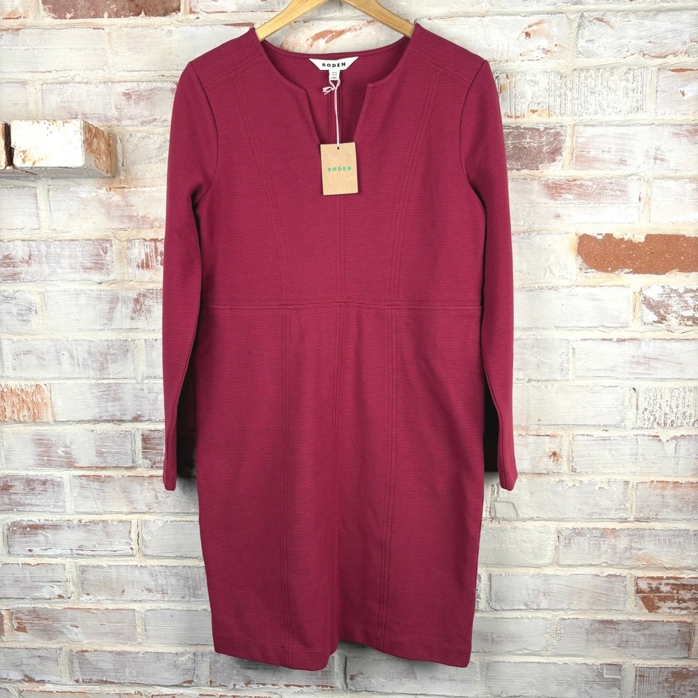 NWT Boden Colette Ottoman Shift Dress Ruby Red Long Sleeve Keyhole US 4